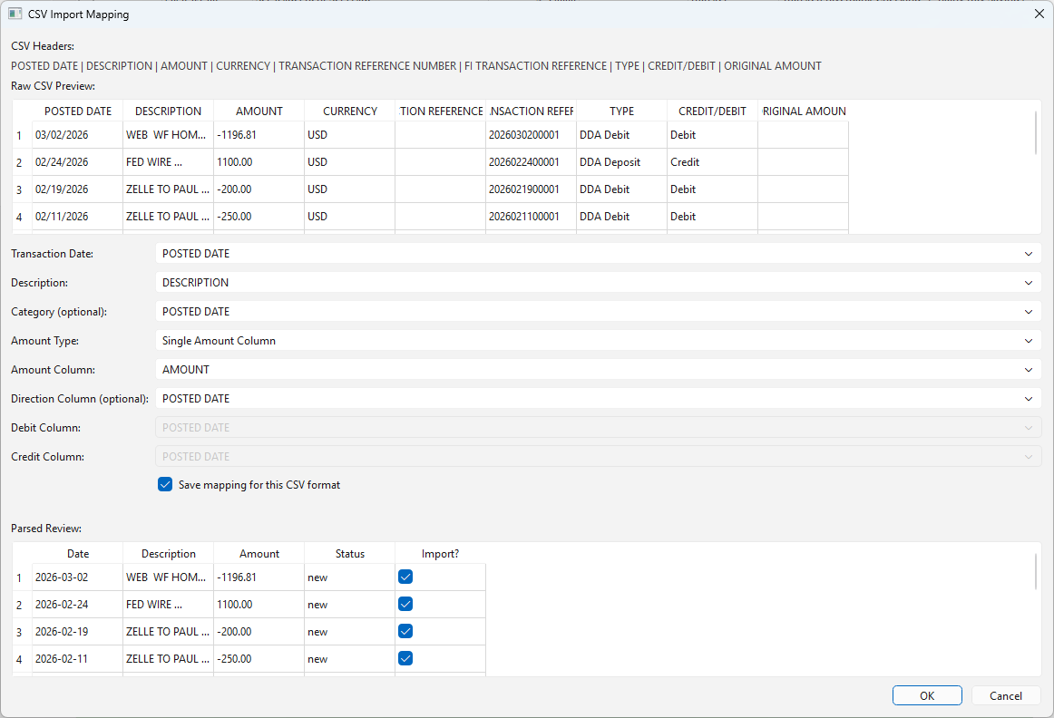 CSV import mapping screen
